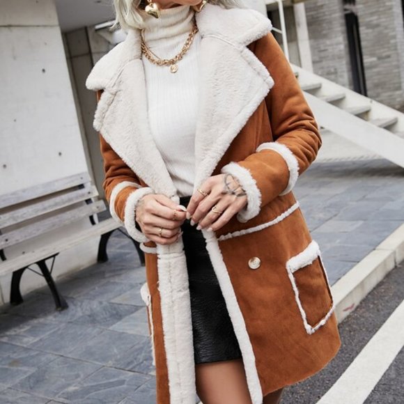 BOHO DOLLZ Faux Suede w/Faux Fur Double breasted p - Picture 3 of 8